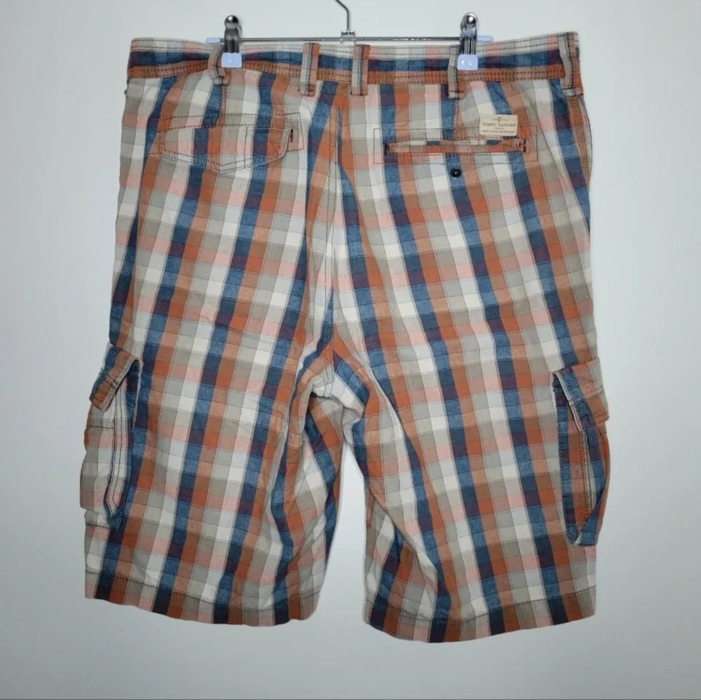 Tommy Bahama Men's Orange Blue Plaid Check Summer Cargo Cotton Shorts‎ 35